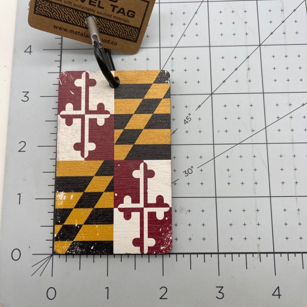 Metal and Wood Co Luggage Tag Travel USA‎ State Flag Maryland MD